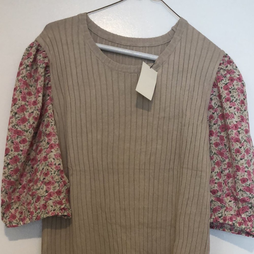 MiaMod Ribbed T with Chiffon Sleeves